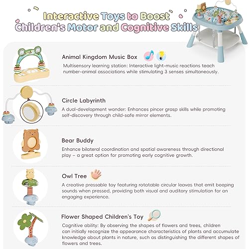 Miniatura 8 de Centro de actividades para bebés, centro de actividades para bebés con música, luces, 5 juguetes para bebés, puentes y gorilas, asiento giratorio de