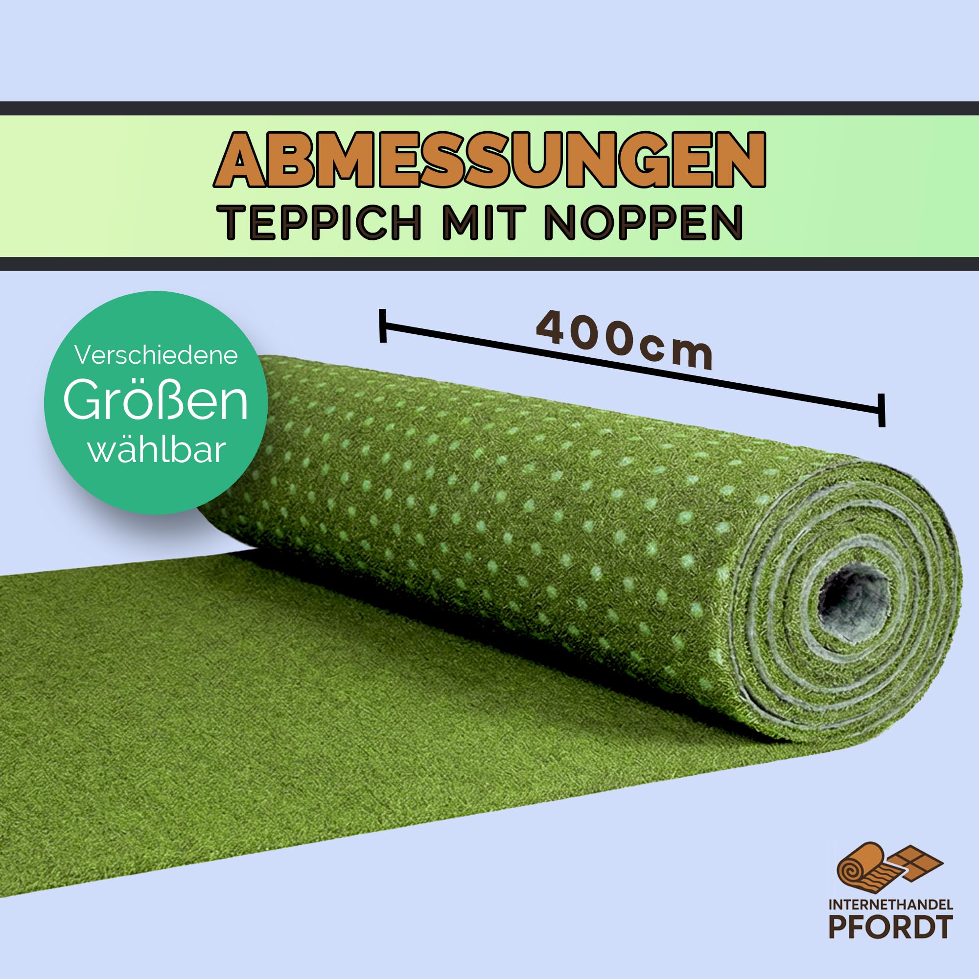 Kunstrasen 300x400 cm Grün, Rasenteppich mit Noppen, Outdoor Teppich wetterfest und pflegeleicht für Balkon, Terrasse und Garten