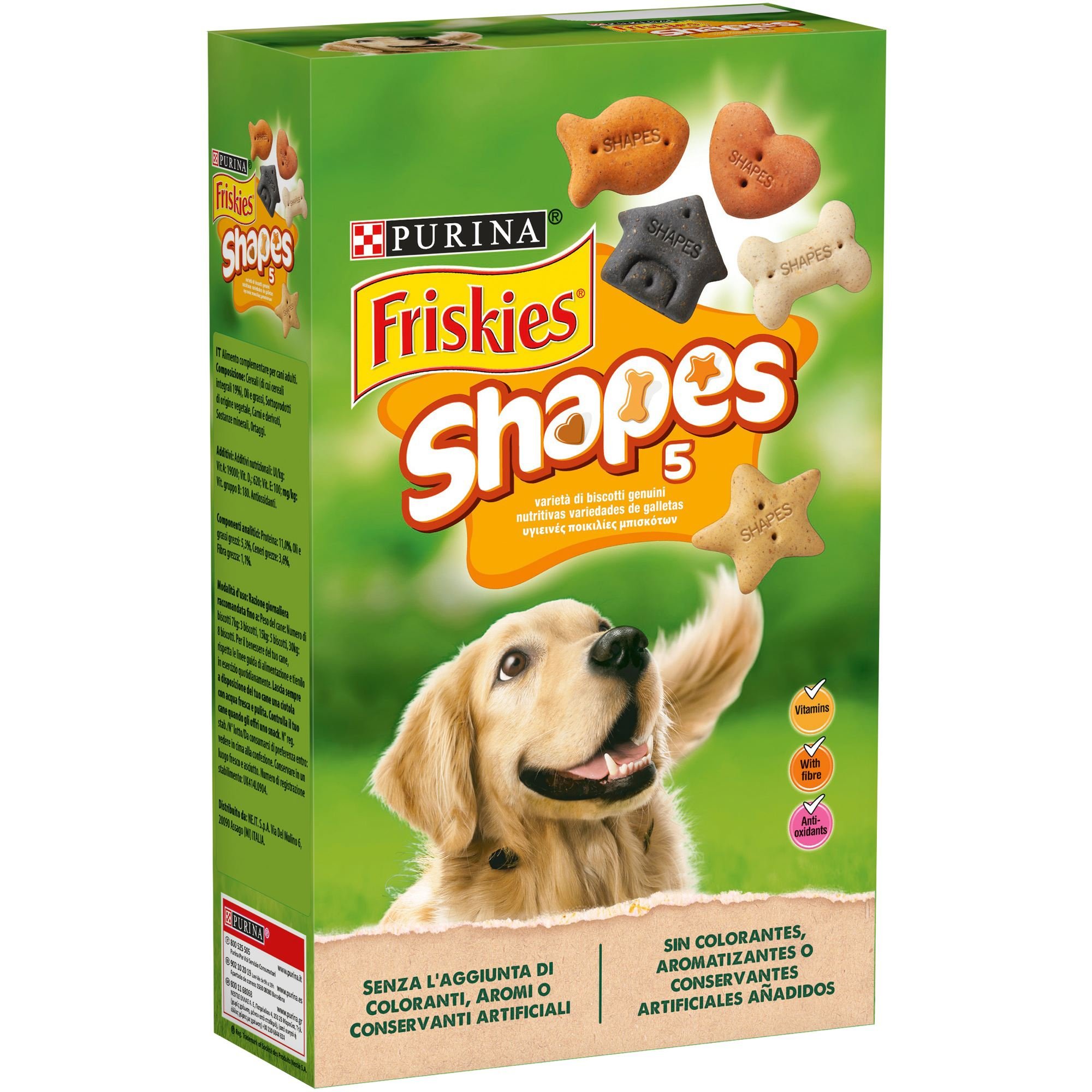 Friskies Purina Shapes, Snack, premios, Galletas para perros , 6 bolsas de 800g