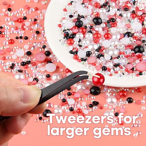 Miniatura 6 de ASTARON 50g Mezcla de piedras planas y medias perlas para manualidades Tamaños mixtos de 3mm-10mm Piedras planas para manualidades Piedras planas