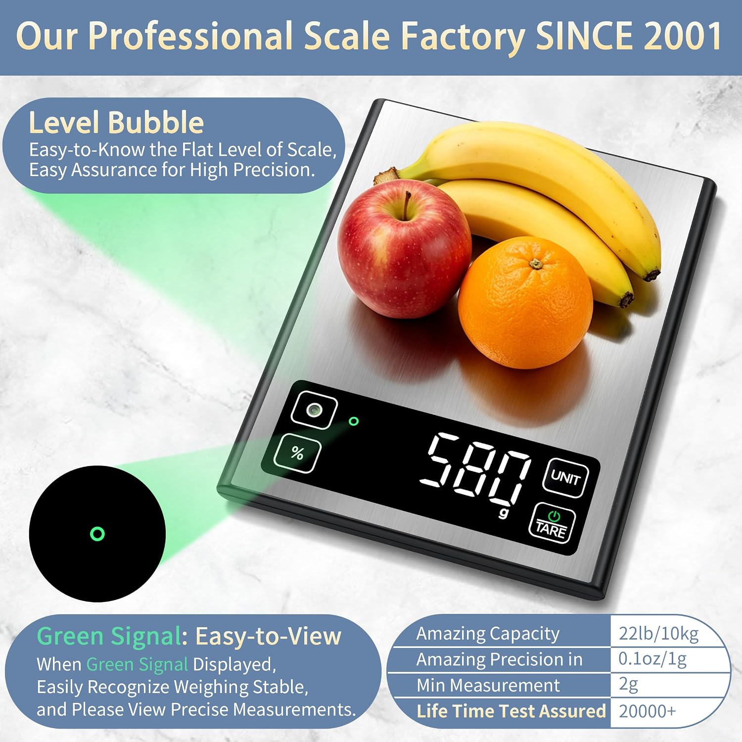 Homebuds 22lb Digital Food Scale Precision 0.1oz/1g, Kitchen Scale Big LED