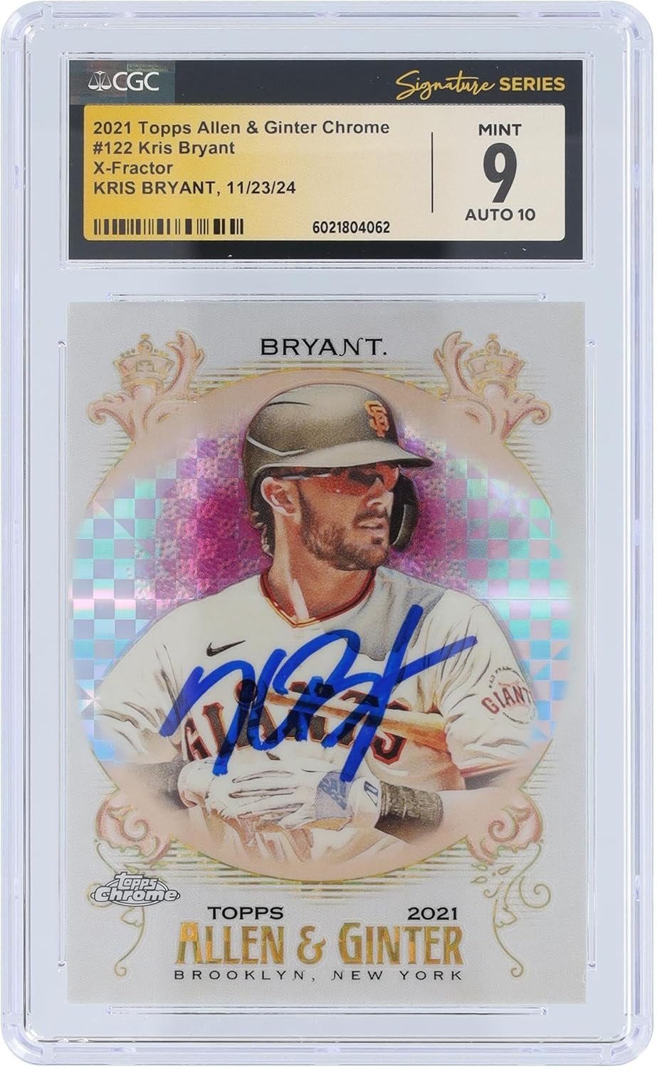 Kris Bryant San Francisco Giants Autographed 2021 Topps Allen & Ginter X-Fractor #122 CGC Fanatics Witnessed Authenticated 9/10 Card - Baseball Slabbed Autographed Cards