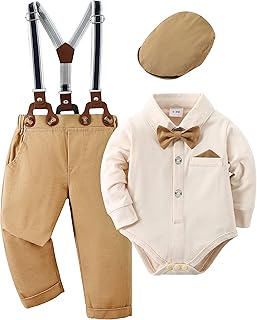 Amissz Baby Boys Gentleman Suit, 0-18 Months, 4-Piece Children's Wedding, Festive Christening Romper with Bowtie Shirts + ...