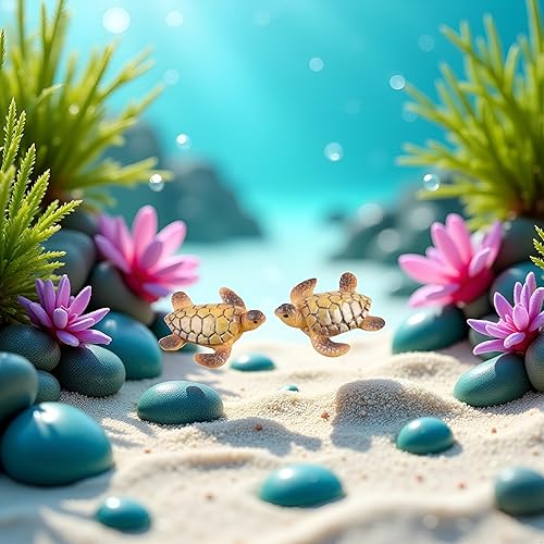 Miniatura 3 de 2 piezas de figuras de tortuga marina en miniatura, accesorios de jardín de hadas de tortugas marinas para decoración de peceras, maceta suculenta,