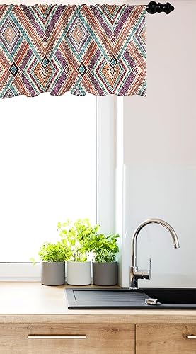 Miniatura 7 de Ambesonne Cenefa tribal para ventana, paquete de 2, patrón de tribu secreta en estilo bohemio, cenefas de cortina con bolsillo para barra para