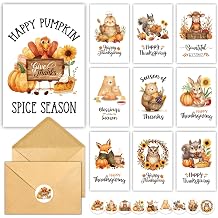 20 Pack Thanksgiving Cards with Envelopes Animal Designs Blank Cards