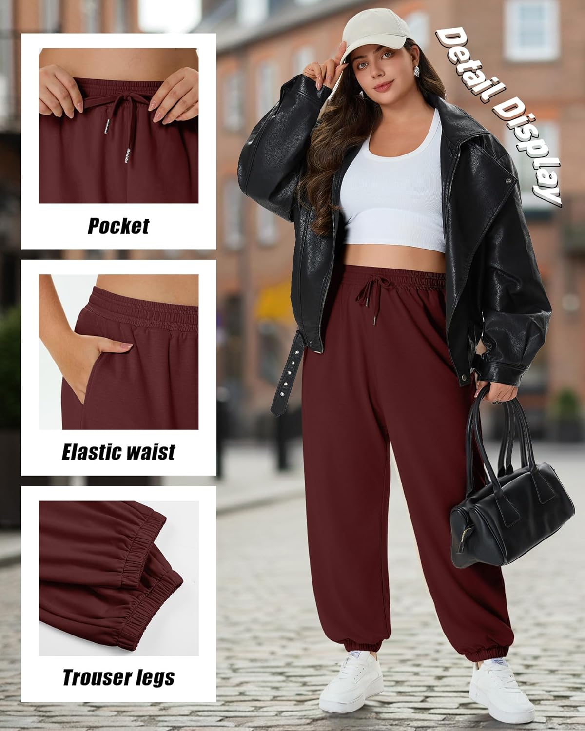 3 Pack Women's Plus Size Joggers, Drawstring Loose Fit Sweatpants Comfy Casual Lounge Pants with Pockets - Image 4