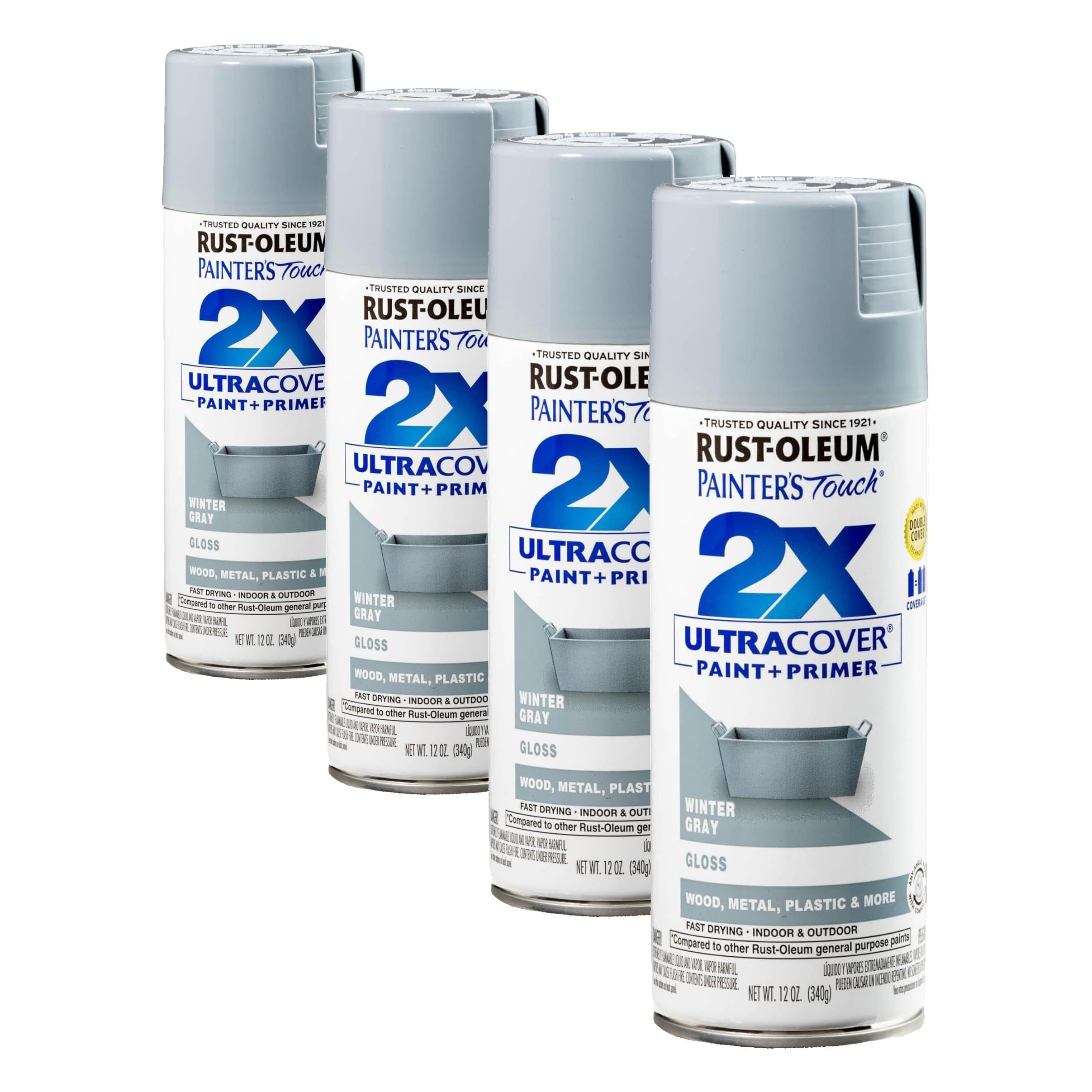 Rust-Oleum 334049 Painter's Touch 2X Ultra Cover Spray Paint, 12 oz, Gloss Winter Gray (Pack of 4)