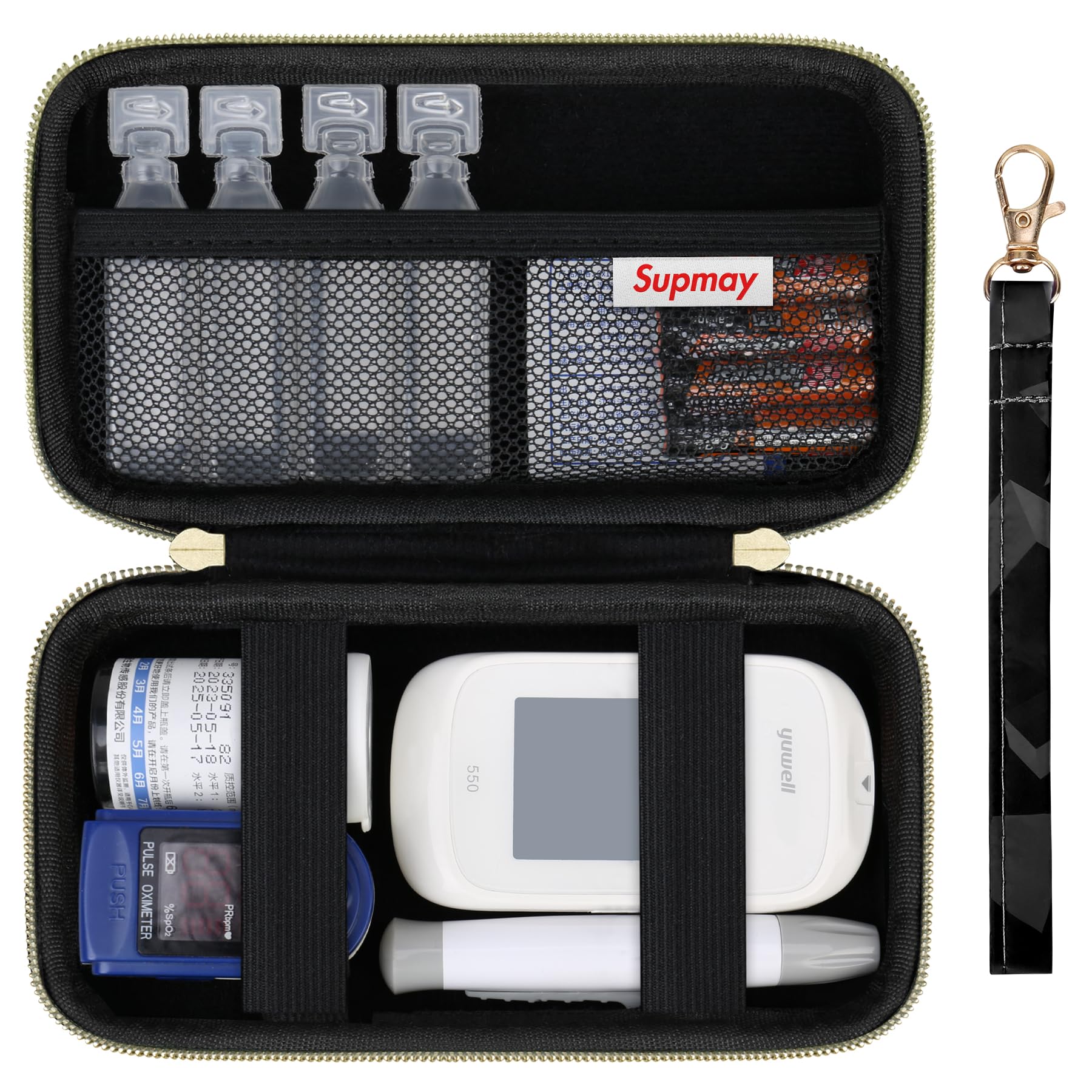 Diabetic Supplies Hard Case Diabetic Supply Organizer Bag Carrying Case for Diabetes Testing Kit Blood Glucose Monitor with Blood Sugar Glucometer Test Strips Lancing Device Lancets, Black
