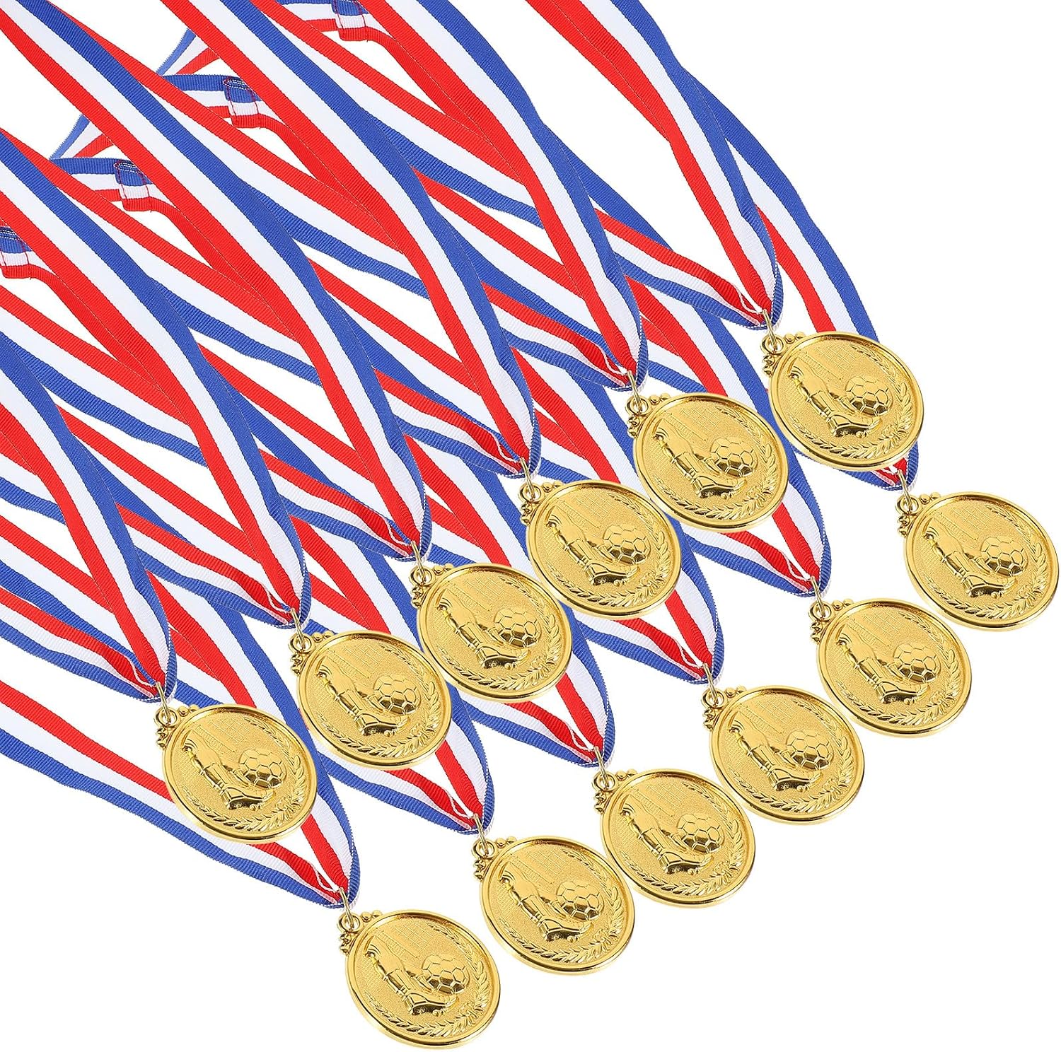 Housoutil 12pcs Creative Metal Football Medals 5cm with Ribbon for Student Soccer Awards, Sports Competition Medals, Encouragement and Achievement Recognition in Football Matches