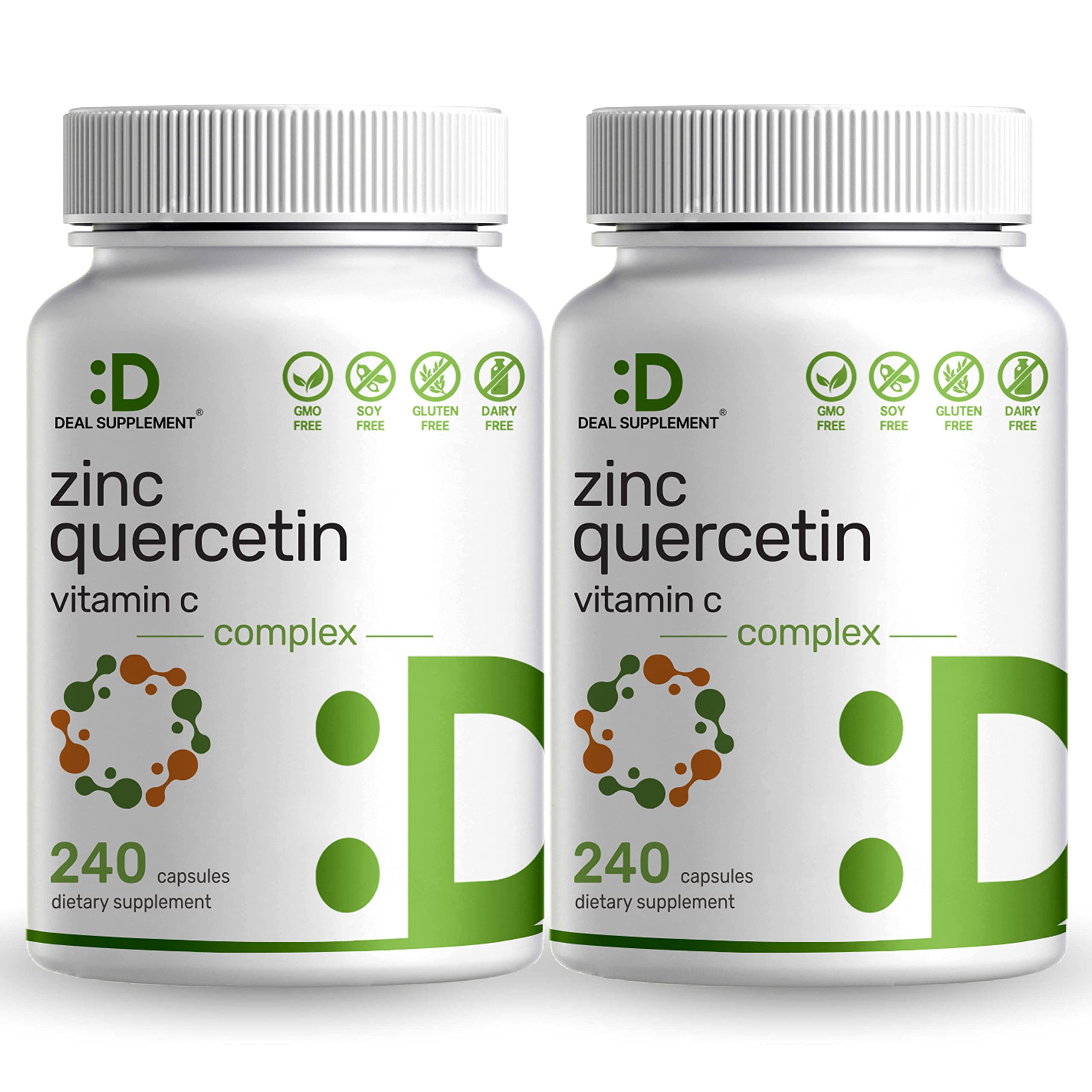 DEAL SUPPLEMENT 2 Pack of Zinc 50mg with Vitamin C & Quercetin, 4-1 Zinc Complex, 480 Capsules, Elemental Zinc for Immune Support- Premium Zinc Quercetin Supplements