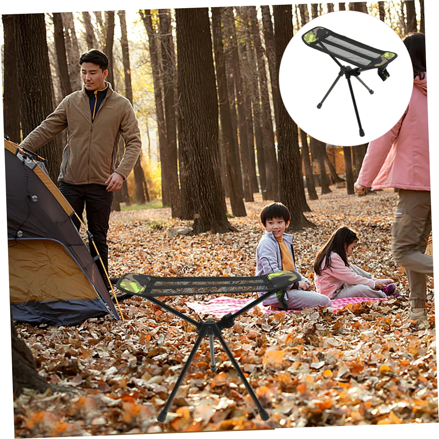 Portable Foldable Camping Chair with Camo Footrest Lightweight Outdoor Fishing Stool for Picnic Hiking Beach and Lightweight Folding Stool