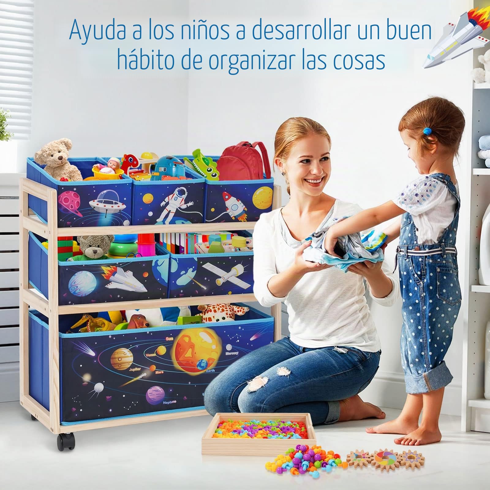 Armario de Almacenamiento para Niños, Almacenaje Juguetes con 6 Cajas, Estantería Infantil para Juguete de 3 Niveles, Caja de Juguetes para Habitación Infantil, Escuela, Guardería (Azul)