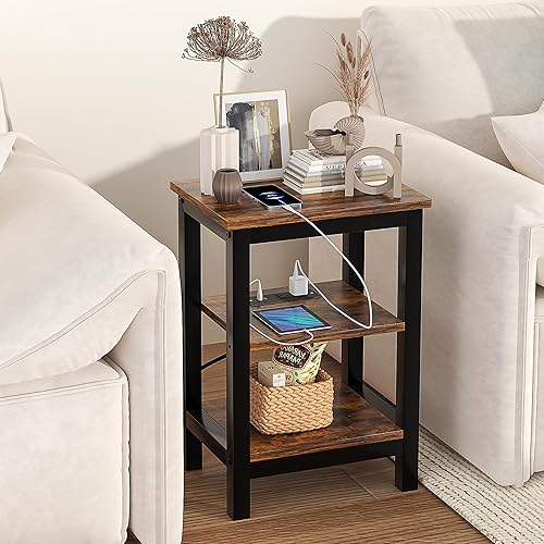 Miniatura 13 de VECELO Mesitas de noche modernas X-Design Mesa auxiliar con estante de almacenamiento para dormitorio, sala de estar, Negro clásico,Negro