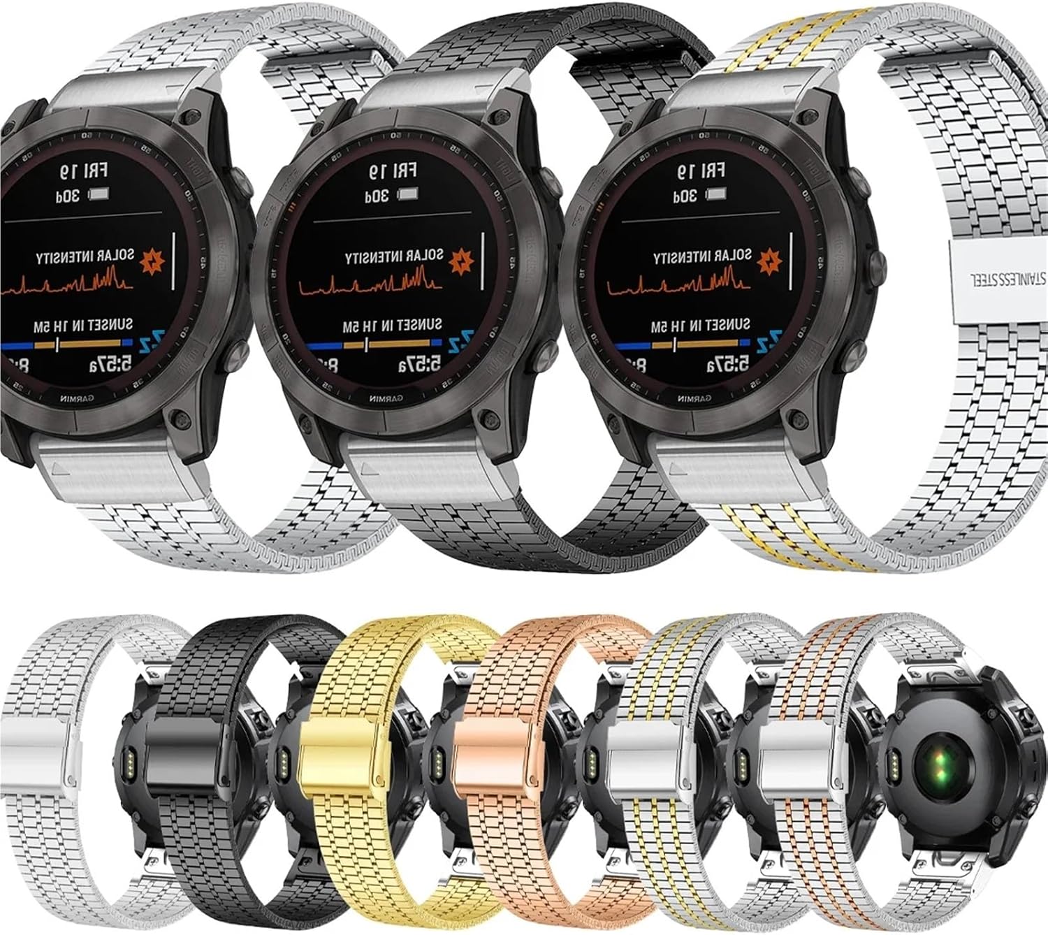 Quick Fit Stainless Steel Strap for Garmin Watch Fenix 6 7 Pro 5 Plus 5s 6s 7s No Gaps 26mm 22mm 3HR 945 Curved End Metal Band Watch Strap