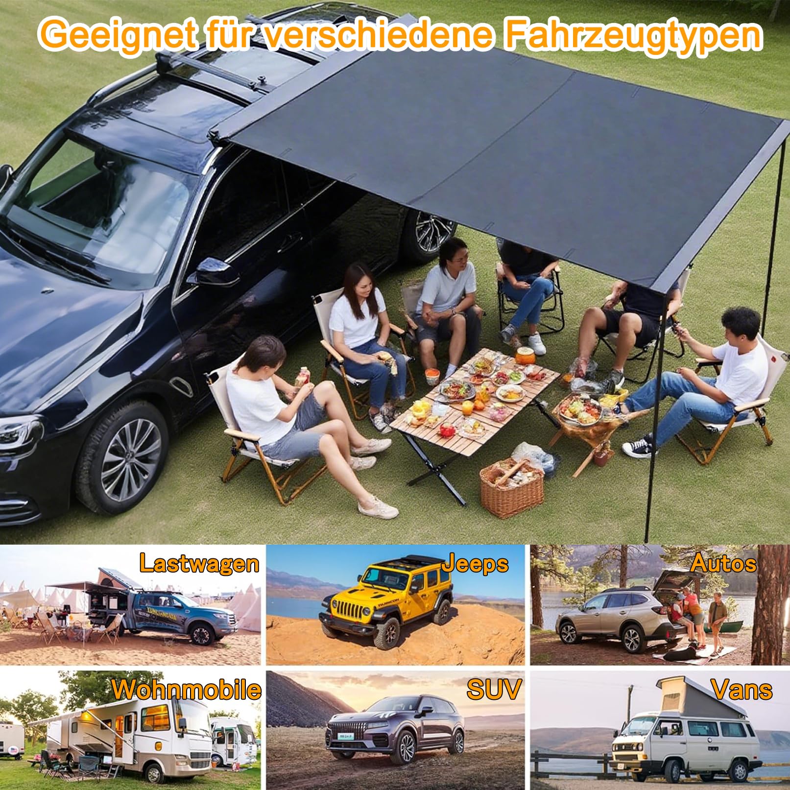 Ausziehbarer Dachträger-Sonnenschutz, PU5000 mm Einziehbare Auto-Seitenmarkise mit Aufbewahrungstasche, Wetterfestes UV50+ Vorzelt Wohnwagen mit Tragetasche (Size : 160x250cm/5.2x8.2ft)