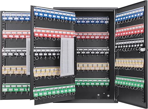 Barska 300 Position Key Lock Box – Wall Mount Key Cabinet with Numbered Hooks, Key Log Sheet, Colored Key Tags, Labeled Shelves, Solid Steel Construction – Secure Key Organizer