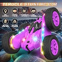 Vista 3 de Coche de Control Remoto, Coches RC Acrobacias Juguetes de Coche RC Nuevas Luces LED y Faros Mejorados Juguetes para Niñas Doble Cara Rotación 360°