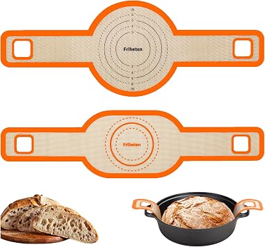 Sourdough Silicone Bread Sling - حصيرة خبز سيليكون بيضاوية ومستديرة غير لاصقة وسهلة التنظيف للفرن الهولندي. قابلة لإعادة الاستخدام مع مقابض طويلة للغاية سيليكون خبز الخبز لوازم أدوات الملحقات البرتقالي