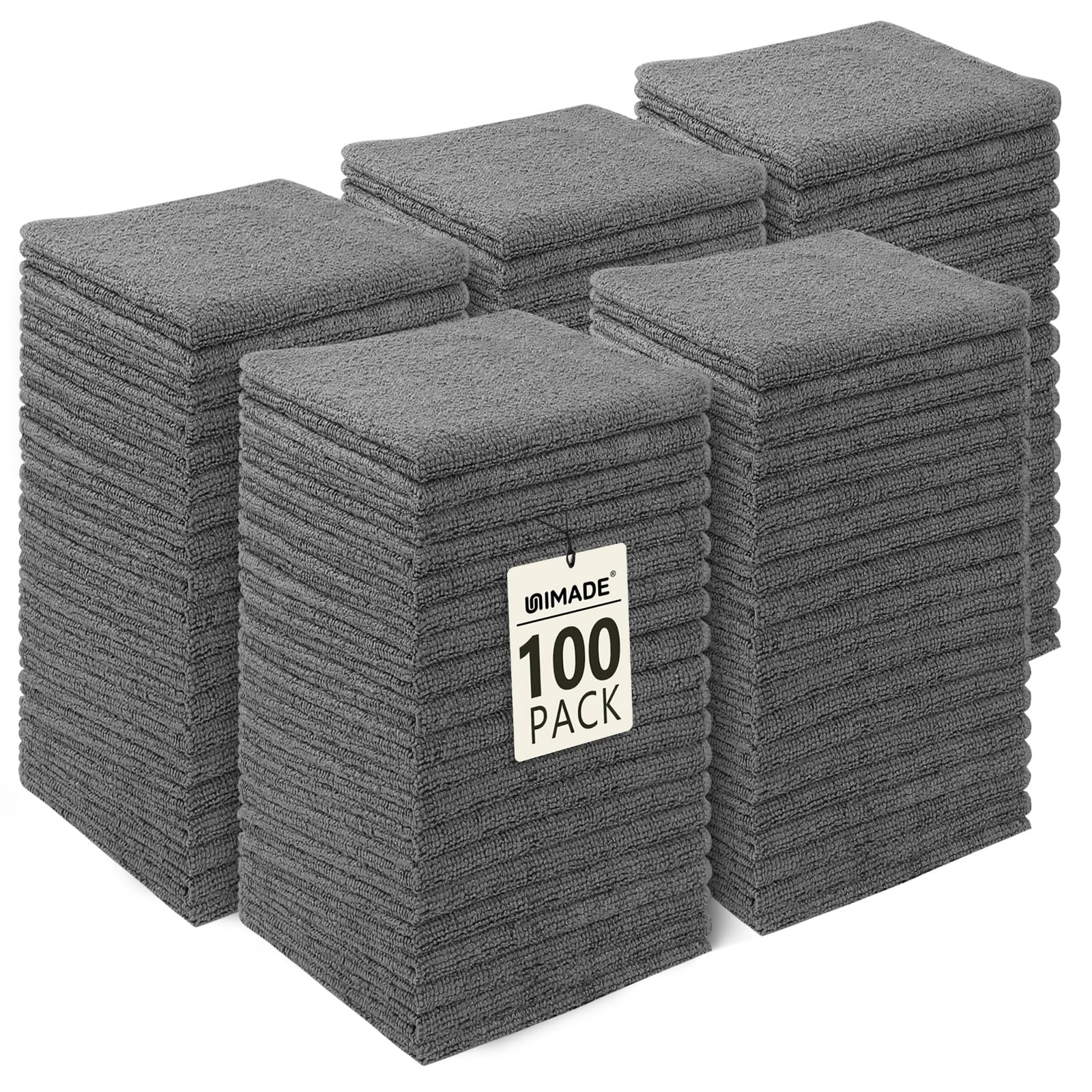 UNIMADE Paños a granel – Paquete de 100 toallas faciales (12 x 12 pulgadas), paños de lavado y toallas de mano altamente suaves, paños de limpieza de microfibra multiusos de secado rápido para baño