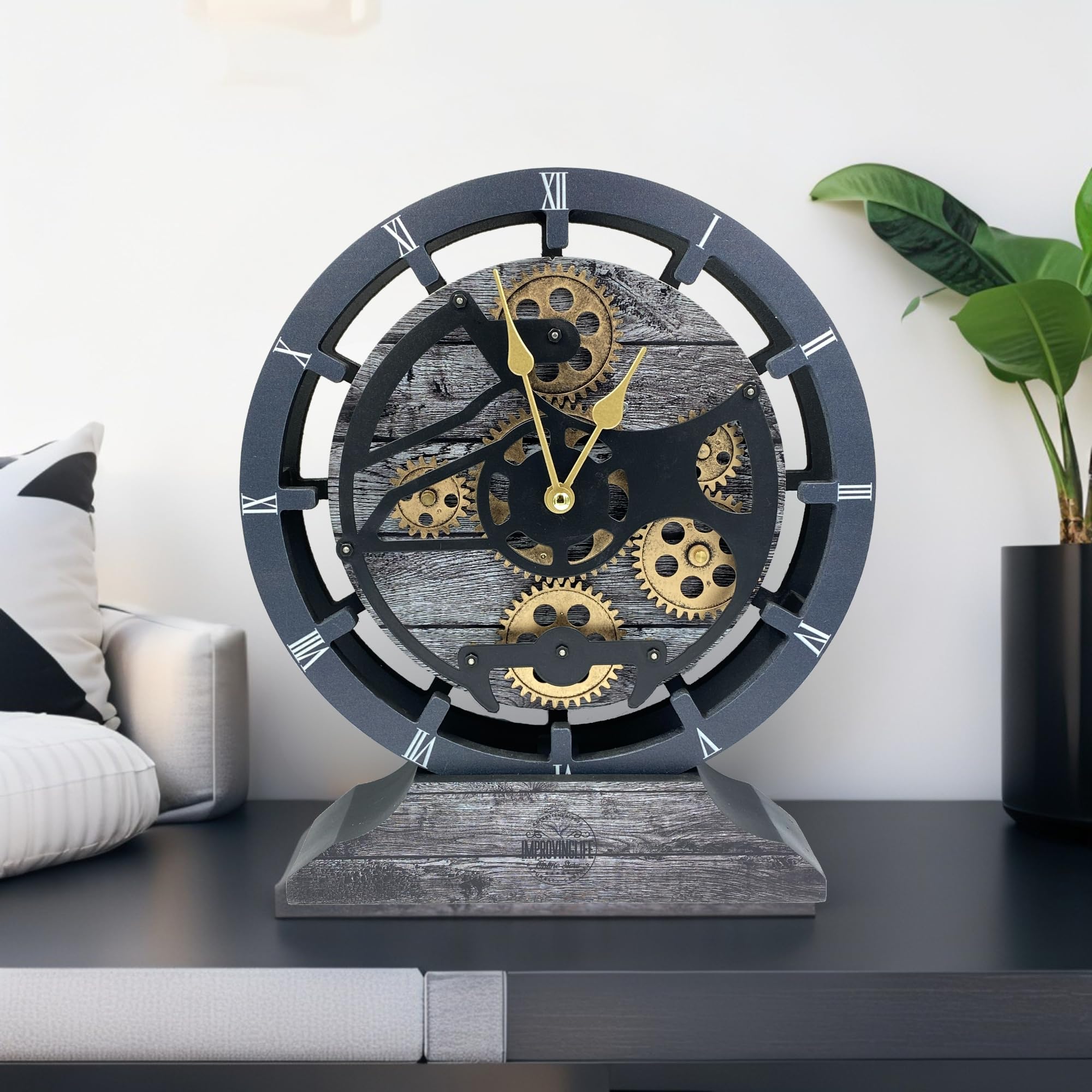 Orologio da scrivania 25,4 cm con ingranaggi mobili reali convertibile in orologio da parete (grigio carbonio)