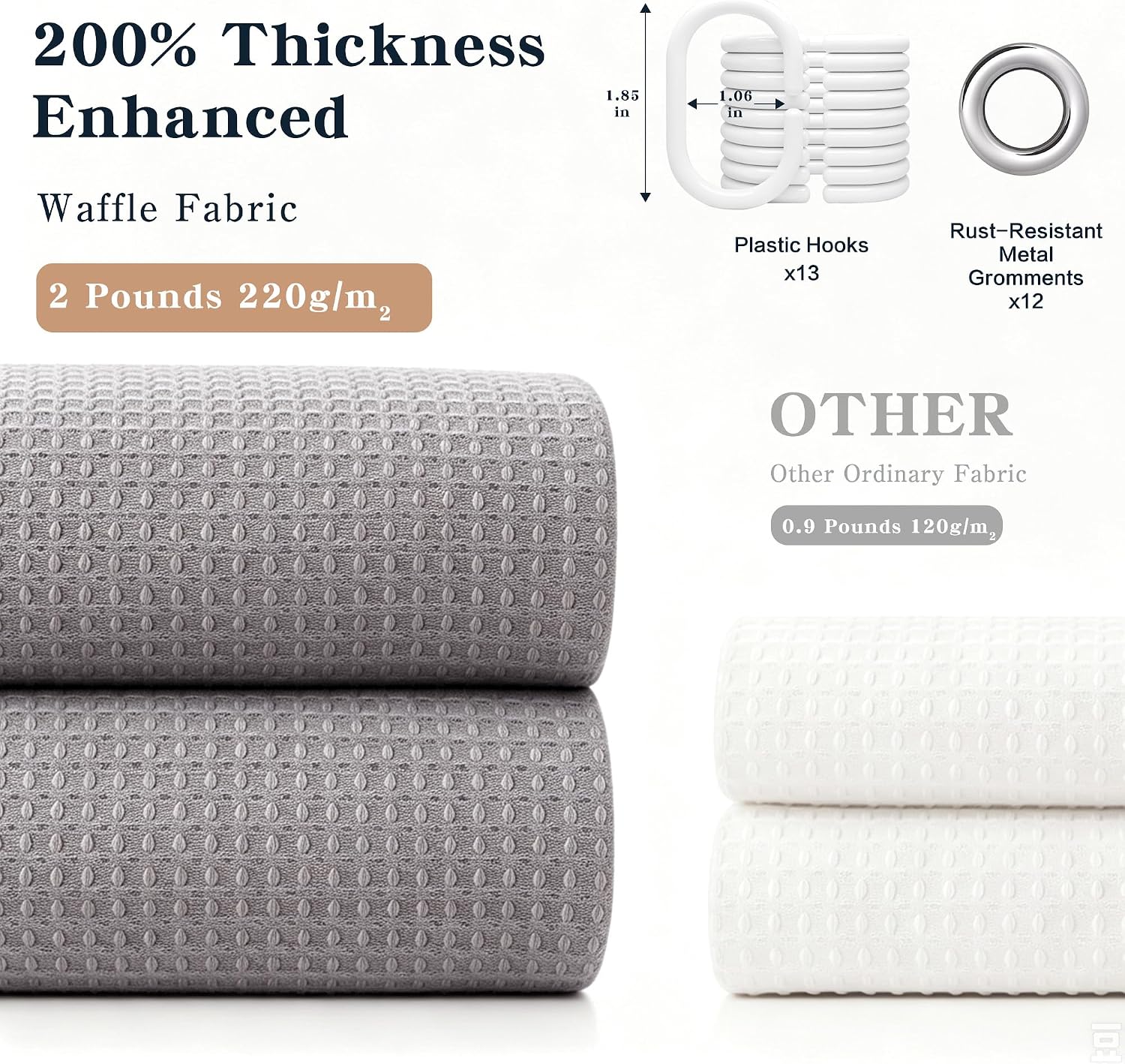 Fabric Waffle Shower Curtain 72x72in Bathroom Curtain Grey