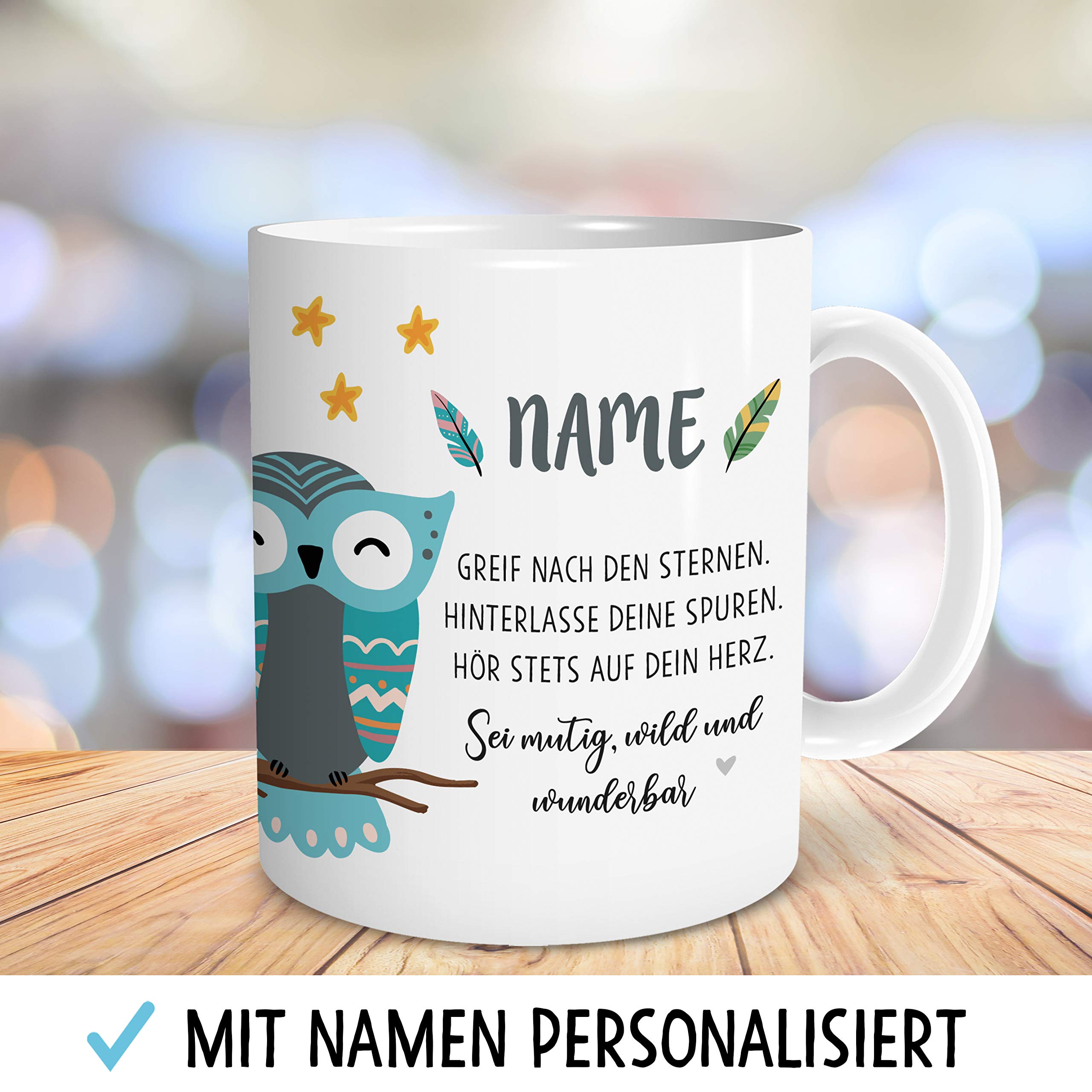 OWLBOOK Personalisierte Kindertasse Mit Eulen-Design – 300 Ml, Spülmaschinengeeignet, Geschenk Zum Geburtstag & Schulanfang