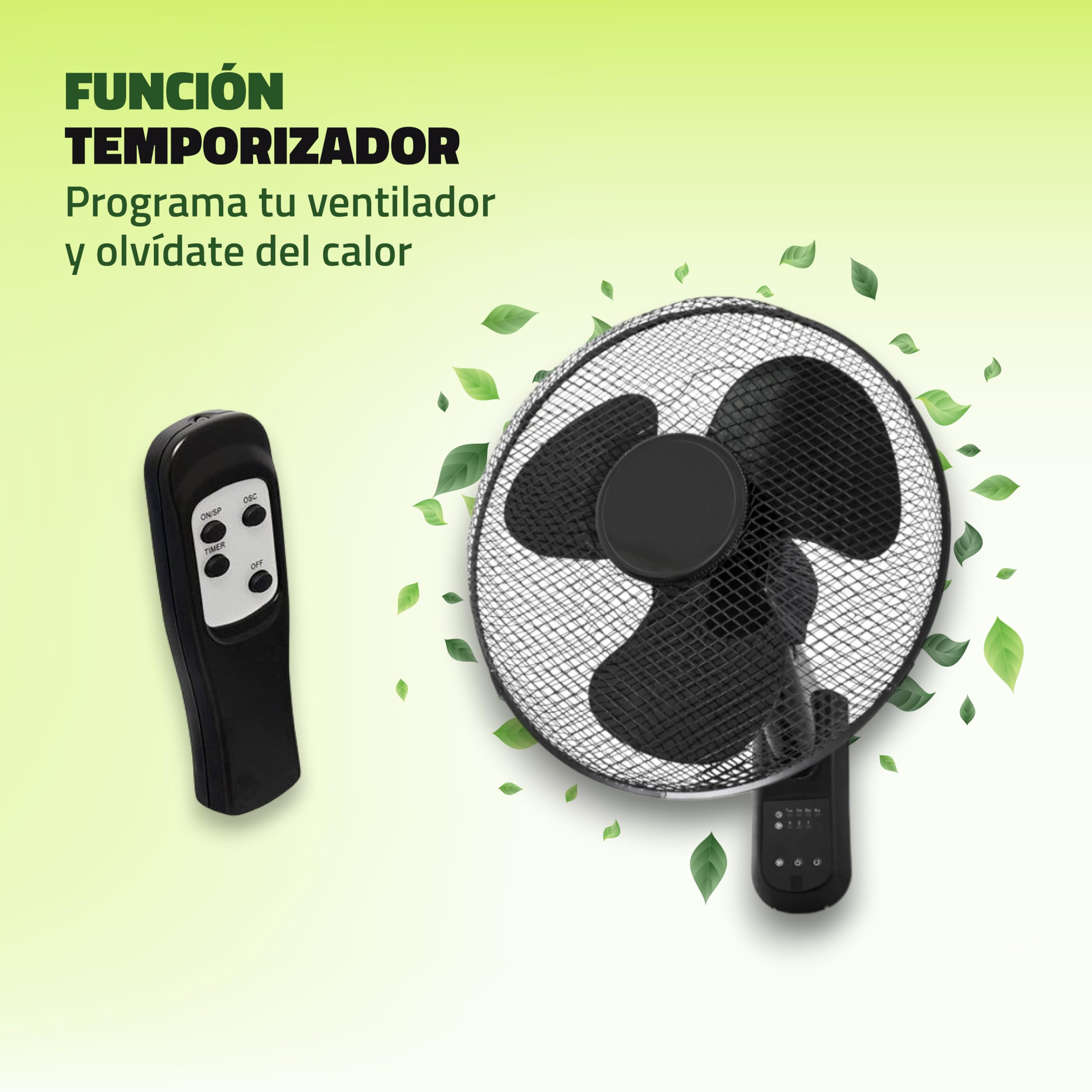 GROWMANIA.ES GROWMANIA Ventilatore da Parete Nero con Telecomando | Ventilatore 45 W con 3 velocità e oscillazione di 90° | Telecomando