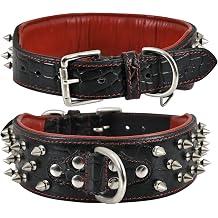 DowgClub Premium Leather Spike Dog Collar, Gator Design, Extra Large, Black