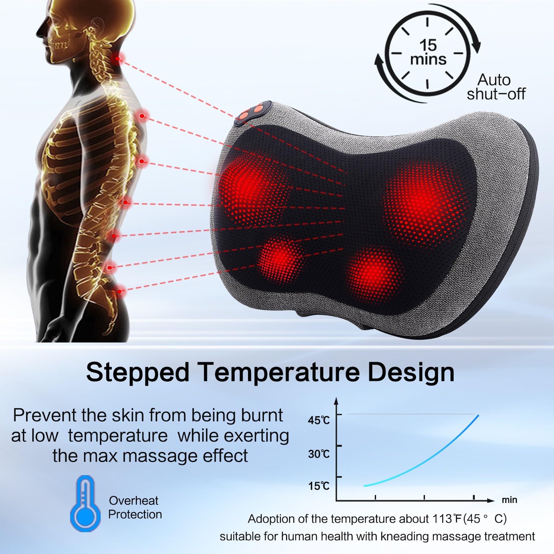 Papillon Masajeador de espalda con calor, masajeador de cuello Shiatsu con amasamiento de tejido profundo, almohada de masaje eléctrica para hombros, piernas, pies, alivio del dolor muscular corporal