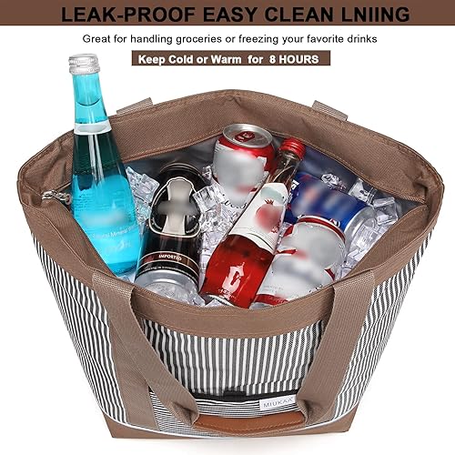 Miniatura 2 de Bolsa térmica a prueba de fugas con aislamiento térmico de espuma térmica, bolsa de comestibles reutilizable, bolsas de almuerzo grandes para