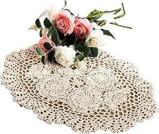Eiyye 2-Pieces Handmade Cotton Crochet Doilies Oval Lace Table Placemats...