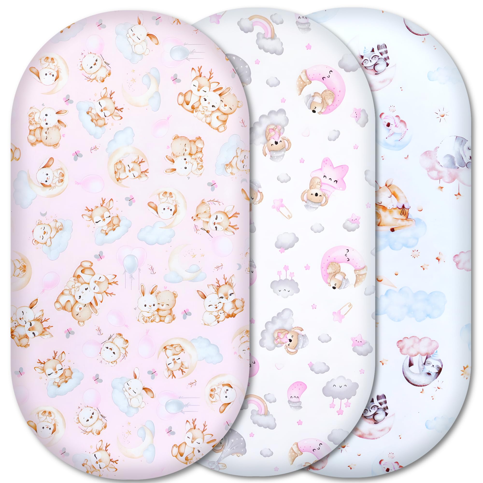 Selemavi Multicolor Moses Basket Fitted Sheets – 100% Pure Cotton, Soft & Breathable Baby Bedding Set – 3-Pack Snug Fit Bassinet Sheets For Moses Baskets & Prams - (84X41cm, Set6-3Pcs)