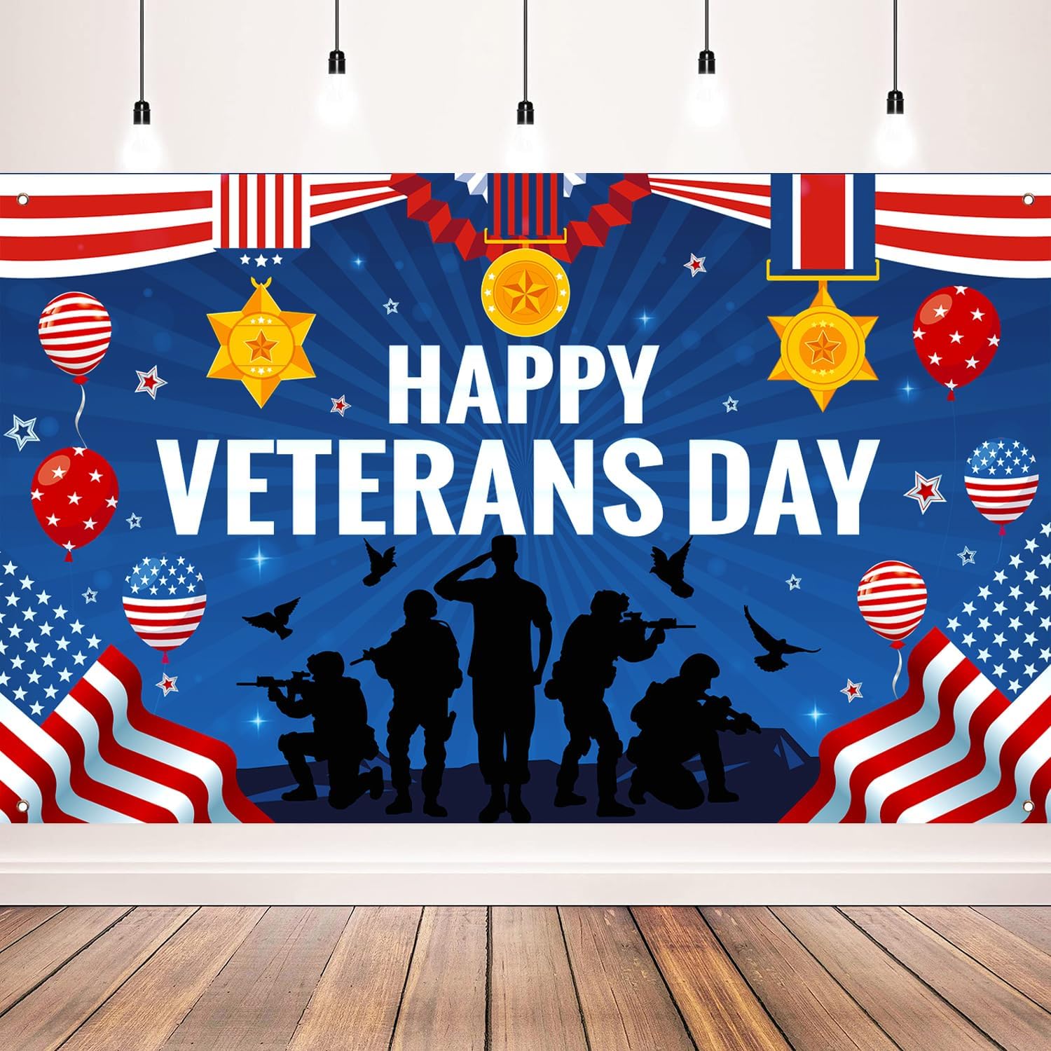 Happy Veterans Day Banner Backdrop for Veterans Day Decorations, 71x43inch