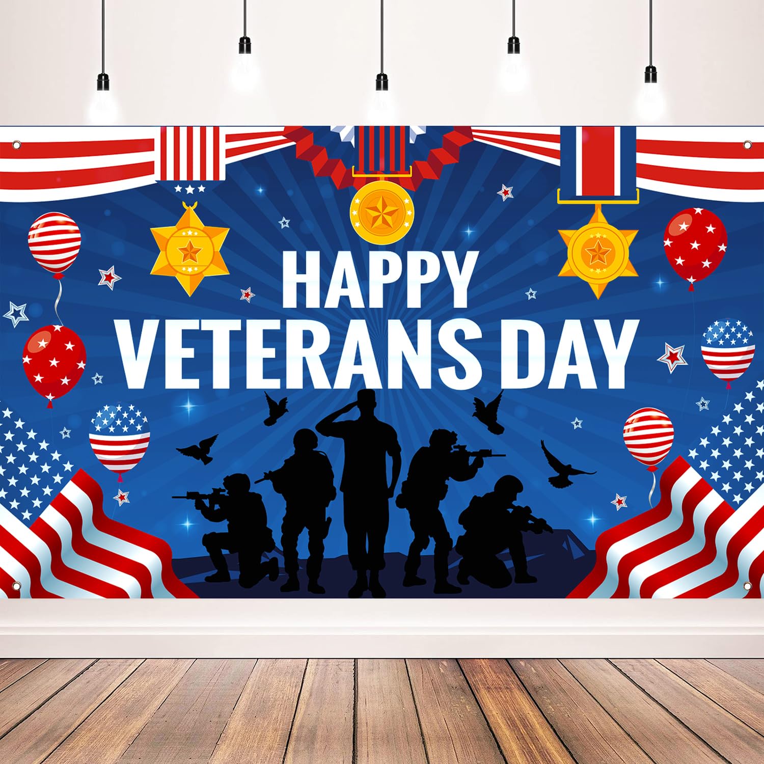 Happy Veterans Day Banner Backdrop for Veterans Day Decorations, 71x43inch