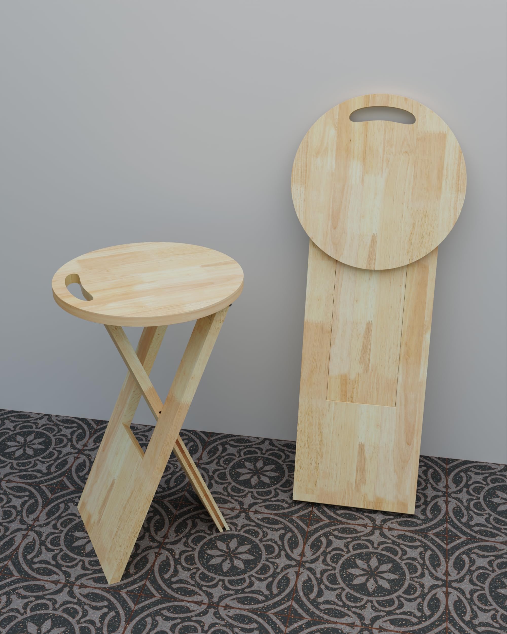 Blink & Buy Foldable Stool 18 Inches Rubber Wood Patio Table Natural Finish,Home Garden Sitting Stool, Vintage Camping Chair,Foldable Chair for Garden and Living Room, Patio Stool