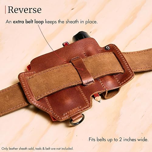 Miniatura 4 de FESA EDC - Funda multiherramienta de cuero de grano superior EDC para linterna, cuchillo táctico multiherramienta y bolígrafo, con clip para