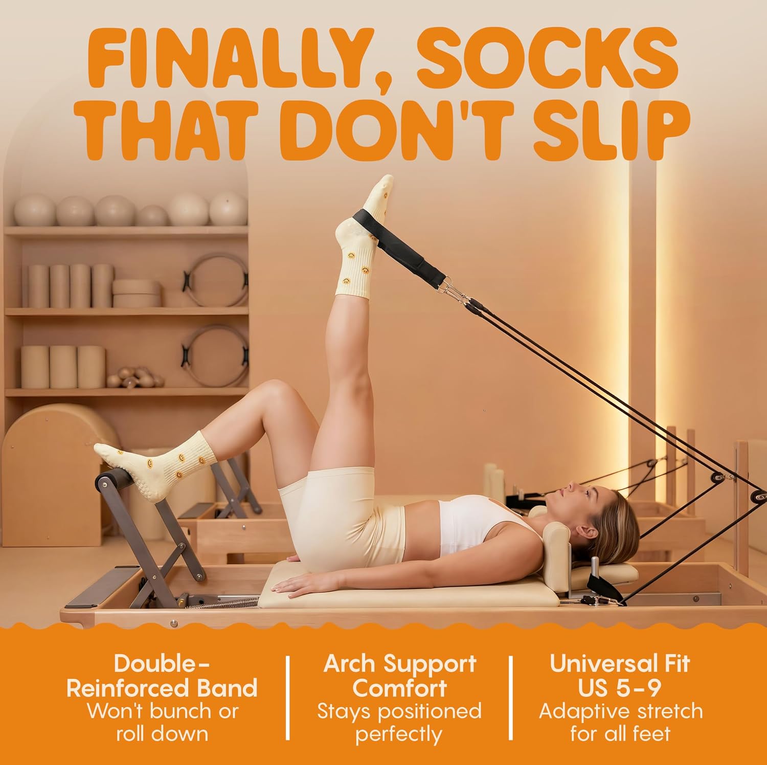 Peach & Flow Pilates Grip Socks for Women | Studio-Quality Non-Slip Reformer & Barre Socks | Arch Support, US 5-9