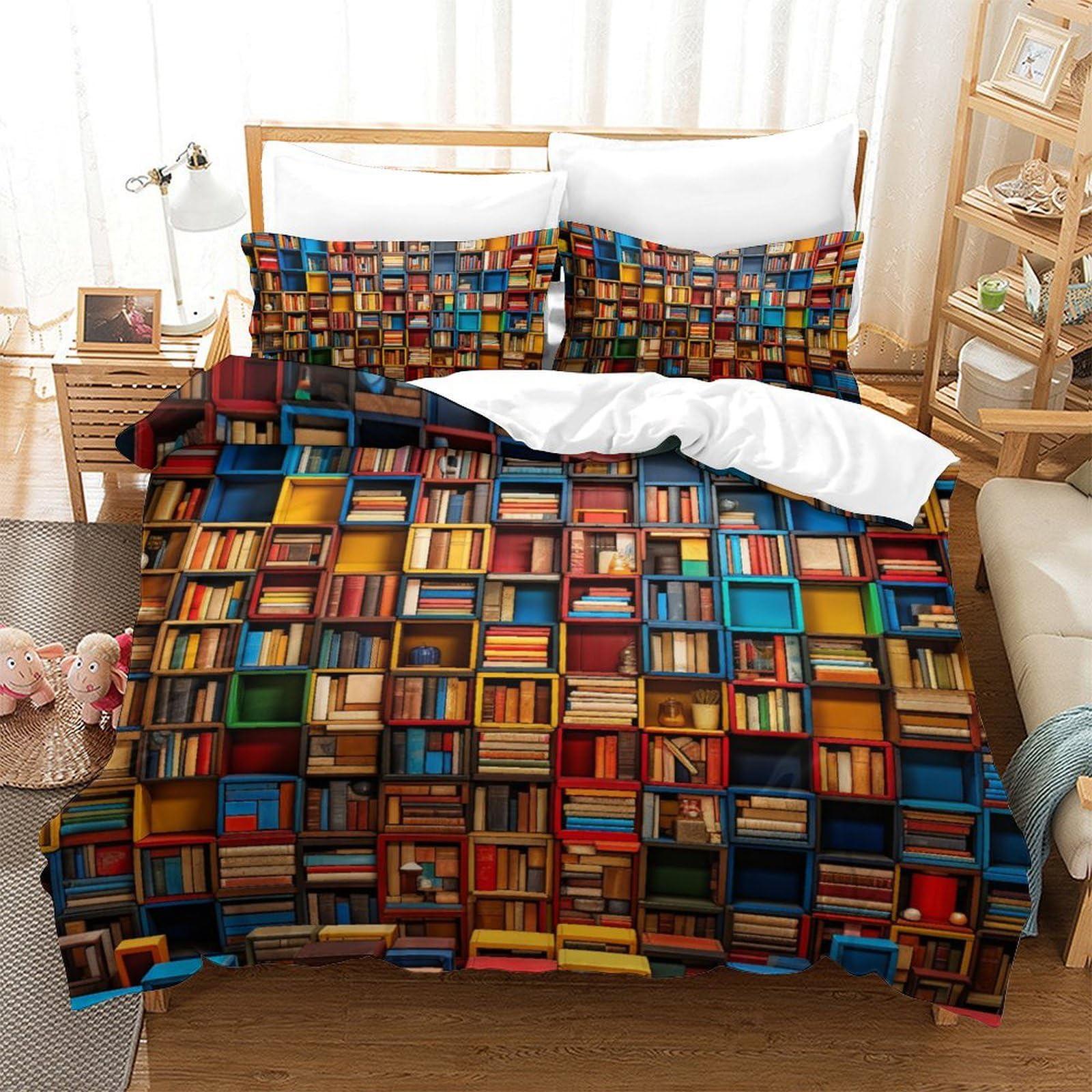 Housse de couette 200x200 cm avec 2 taies d'oreiller zippées imprimé 3D pour lit enfant