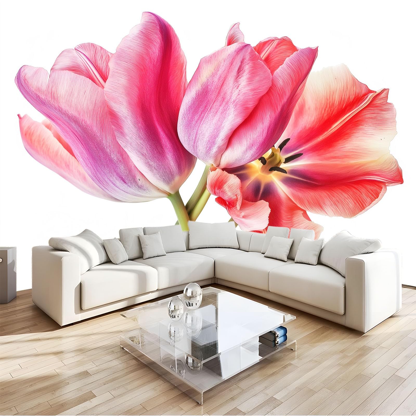 350 x 256 cm, fototapeta z włókniny, skromna na wymiar, w kształcie tulipana, elegancka, biała, fotorealistyczny, druk HD, tapeta na fizelinie, tapeta z motywem, dekoracja ścienna, dekoracja ścienna