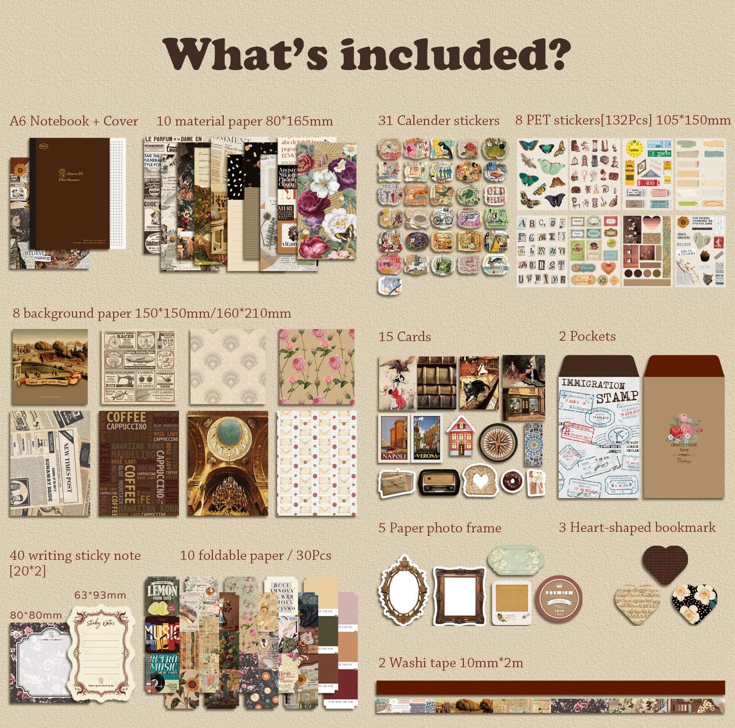 DIVISTAR 6 Bögen Dekoratives Klebeband – Für Scrapbooking, Tagebuch, Basteln, Aufkleber-Set, 100x160 Mm