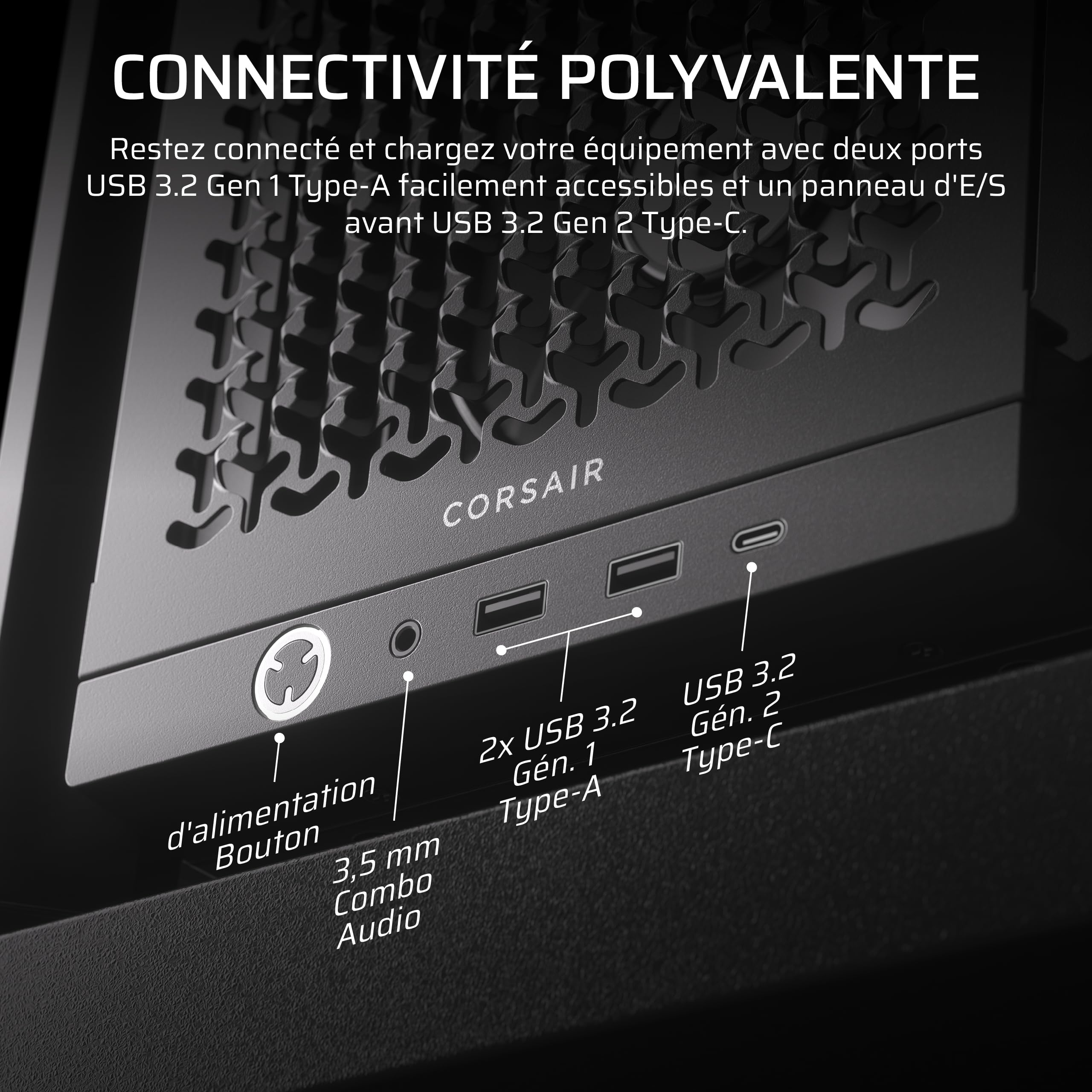CORSAIR Frame 4000D RS Boîtier Modulaire PC De Taille Moyenne – 3X Ventilateurs RS, Système De Supports Infinirail, Convient Plusieurs Radiateurs 360mm, Compatible avec Cartes Mères Inversée – Noir