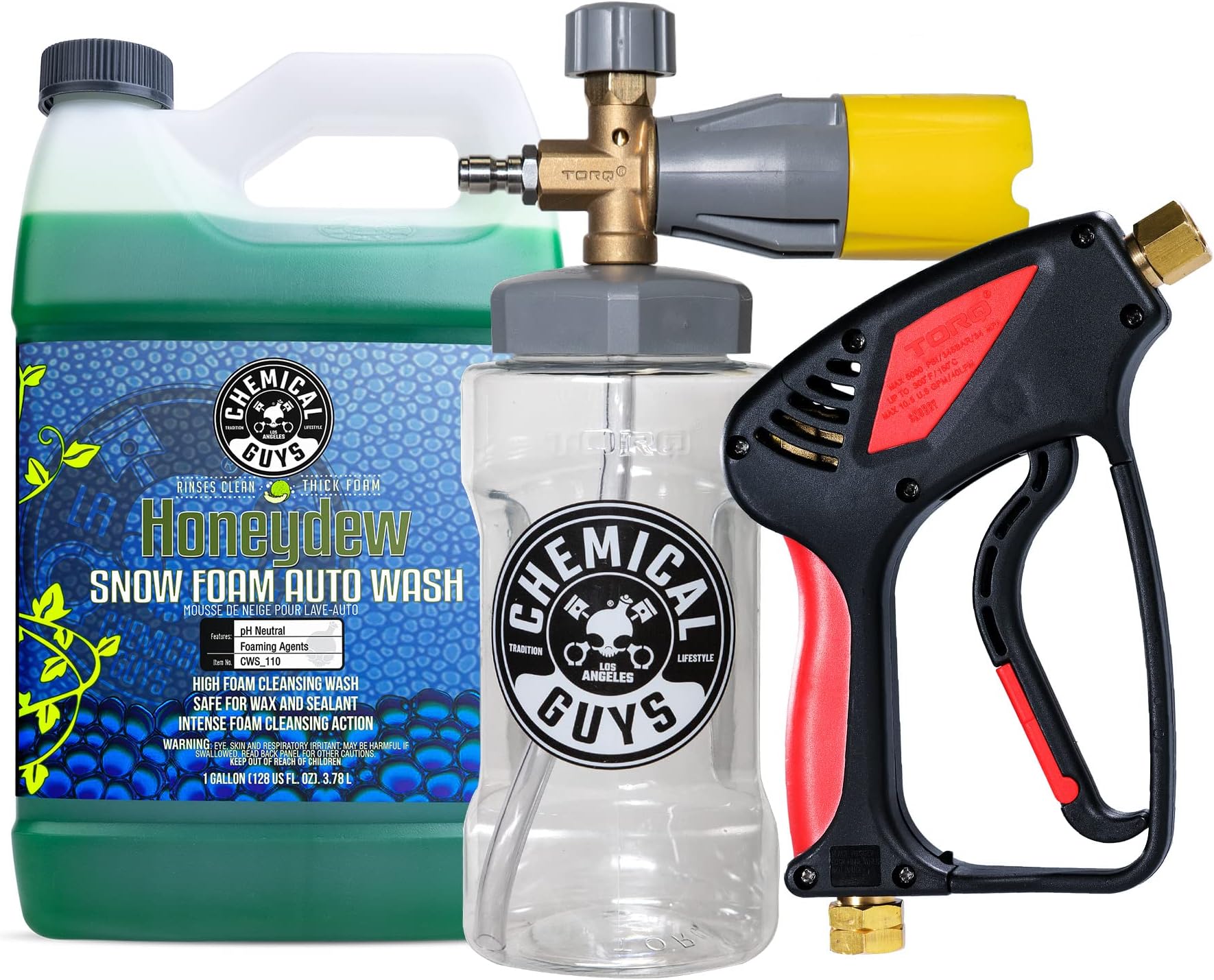 CWS_110PMSK Big Mouth Pressure Washer Starter Kit - Honeydew Snow Foam Car Wash Soap, 128 fl oz (1 Gallon) + Big Mouth Foam Cannon & Snubby Spray Foam Gun, for Pressure Washer - 3 Items