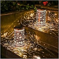 Vista 14 de Paquete de 2 linternas solares colgantes de libélula al aire libre, impermeables, luces LED solares de metal, linternas decorativas para jardín