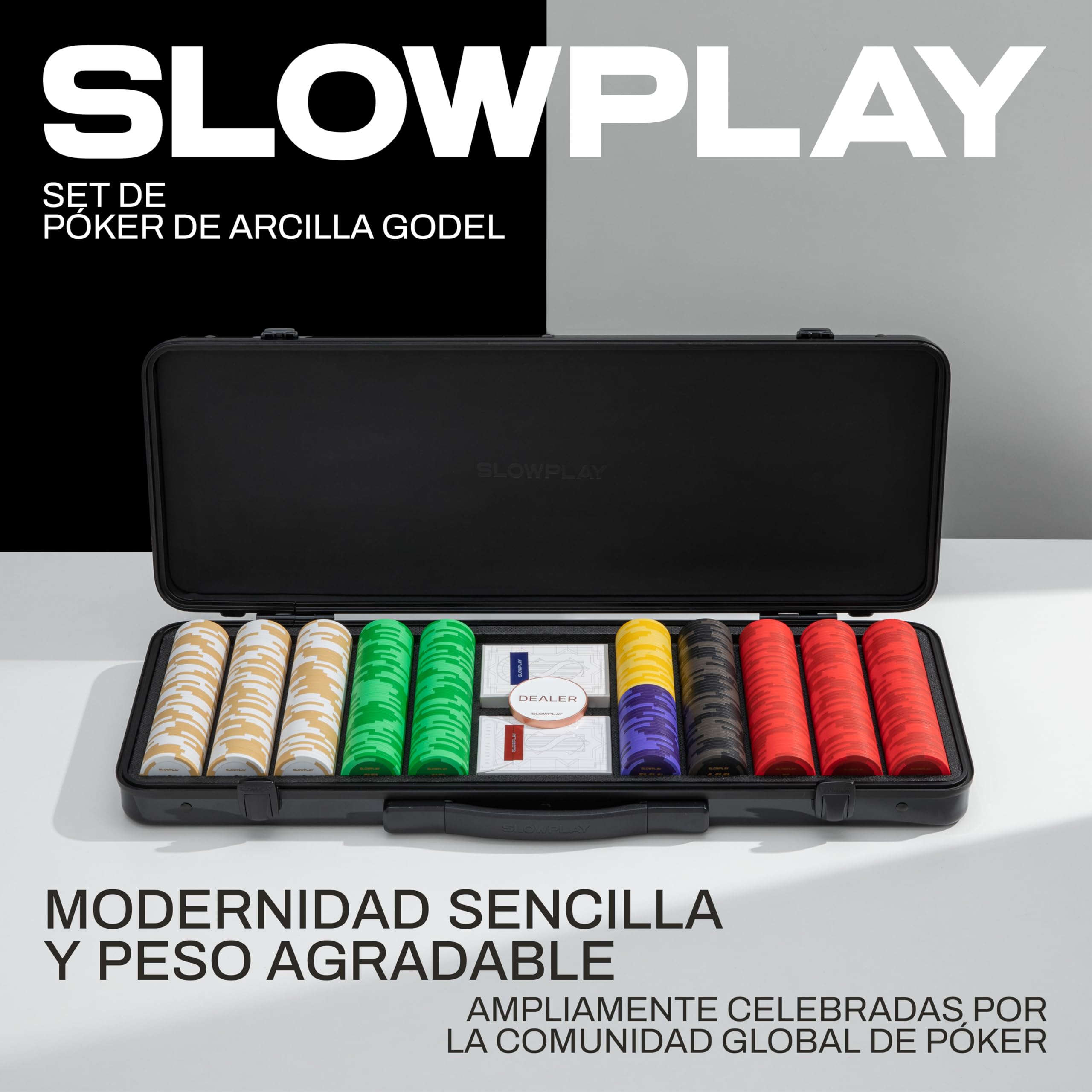SLOWPLAY Godel Juego de fichas de póker de Arcilla 500 Piezas con valores Estuche Carcasa Resistente policarbonato
