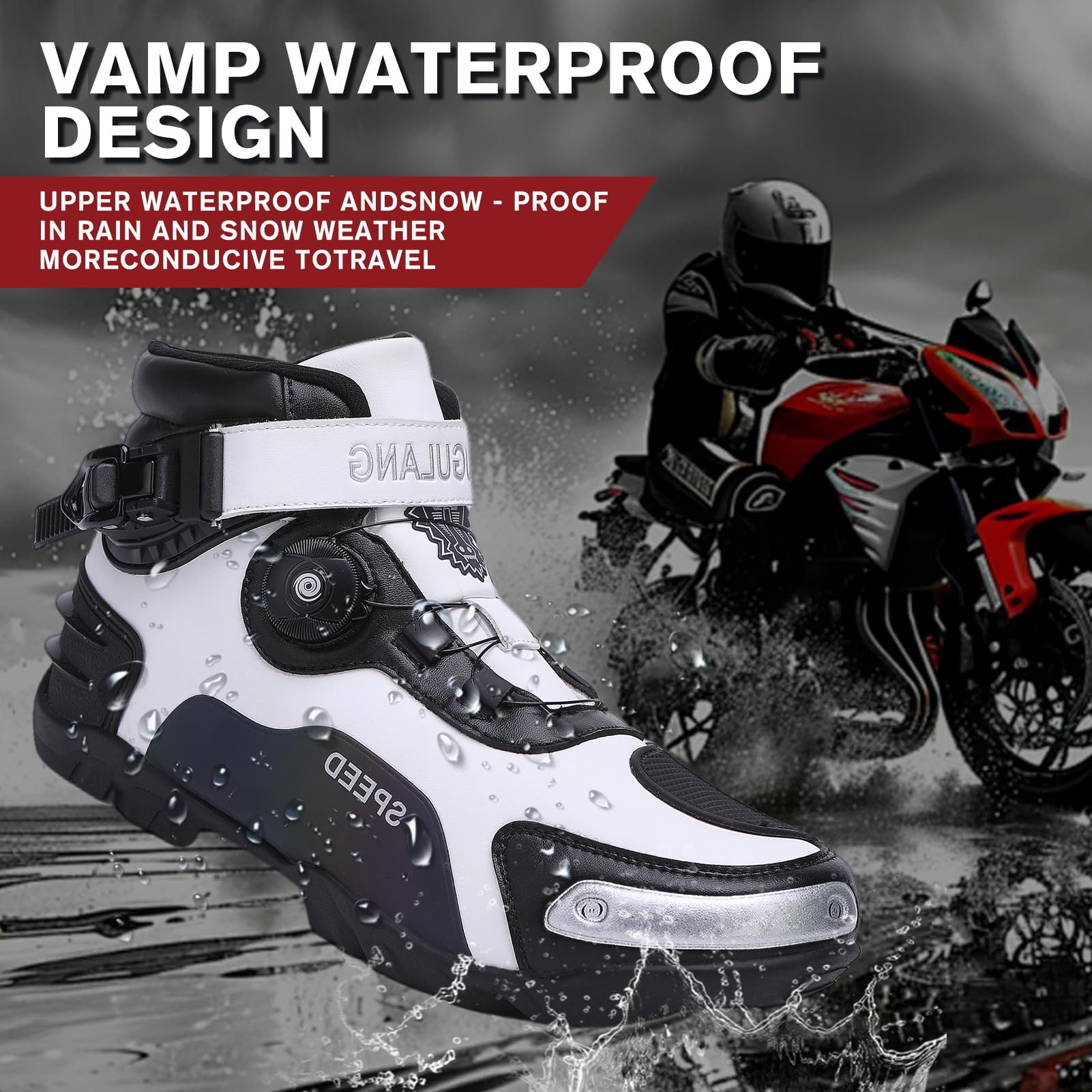 Scarpe Moto Uomo,Traspirante Rinforzate Stivali Motociclista Motocross con Sistema di Chiusura ATOP, Supporto alla Caviglia, Suola Antiscivolo, Impugnatura del Cambio