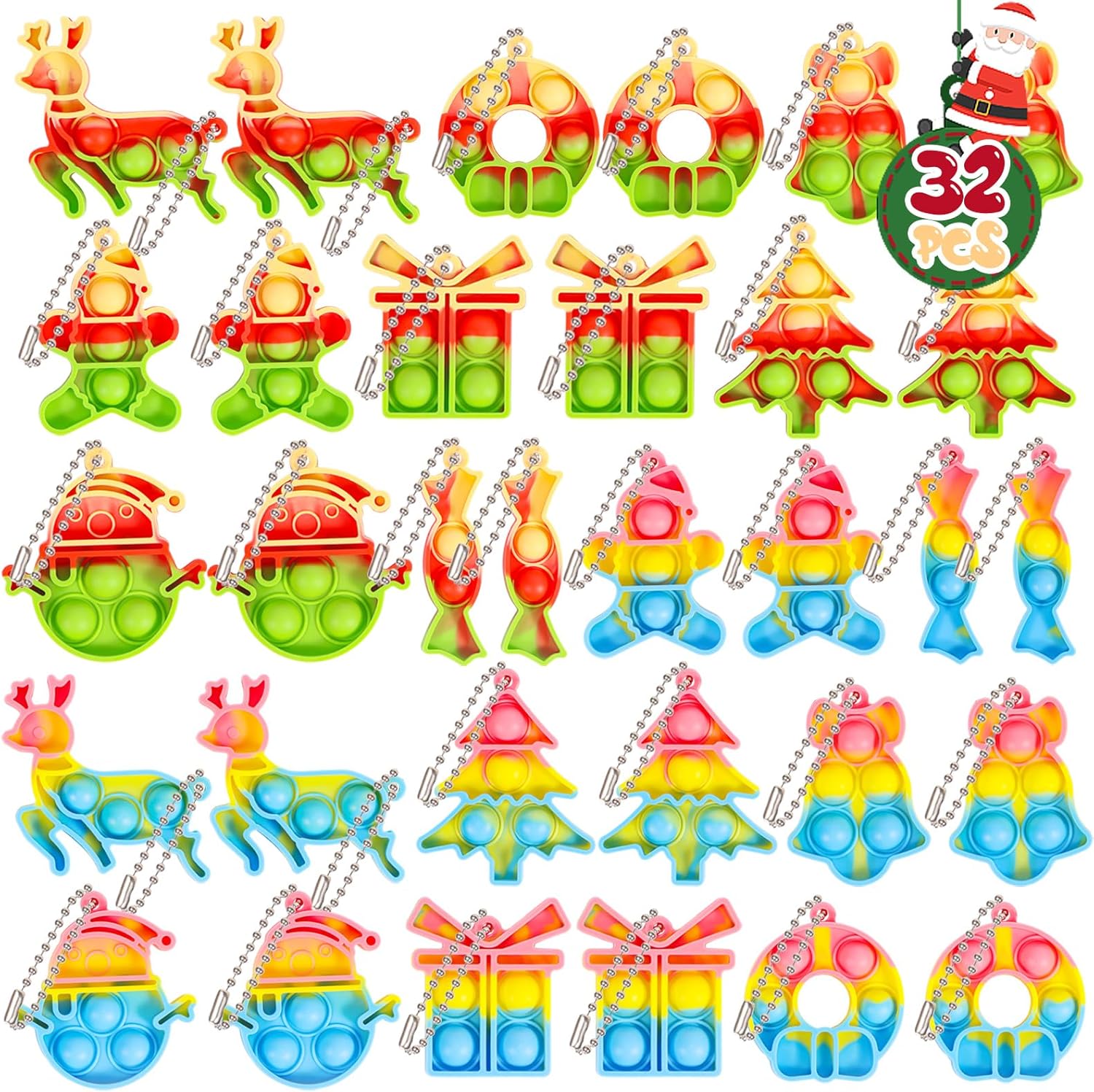HOUT 32PCS Pop Keyring Christmas Stocking Fillers for Kids Party Bag