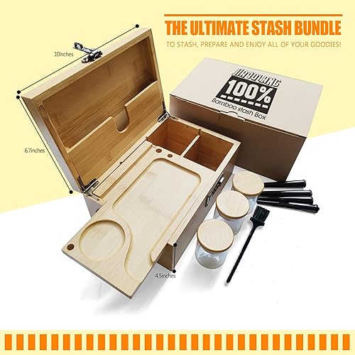 Miniatura 10 de JIABOLANG Caja grande de bambú con cerradura de combinación, caja de almacenamiento decorativa para el hogar, mejorada con asa, bolsa a prueba de