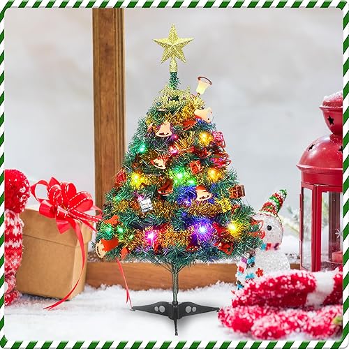 Miniatura 7 de Mini árbol de Navidad, 24 pulgadas/23.6 in, árbol de Navidad artificial de mesa pequeño con adornos para decoración de vacaciones, hogar, oficina