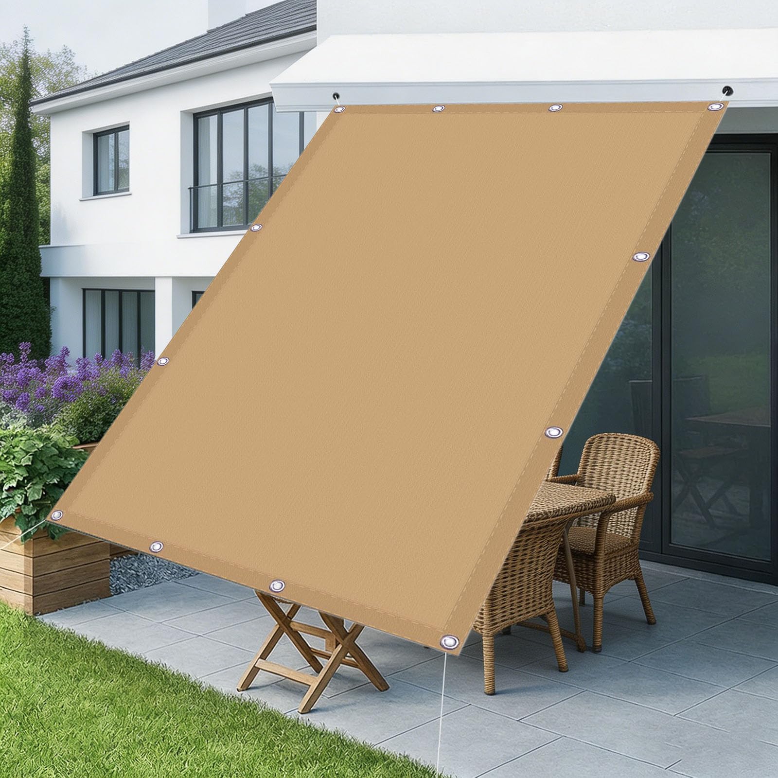 Vela Ombreggiante Impermeabile 120 x 190 cm Protezione Solare Respirante Anti UV Rettangolare Resistente Alle Intemperie Tenda Parasole Rettangolare per Giardino, Color Crema